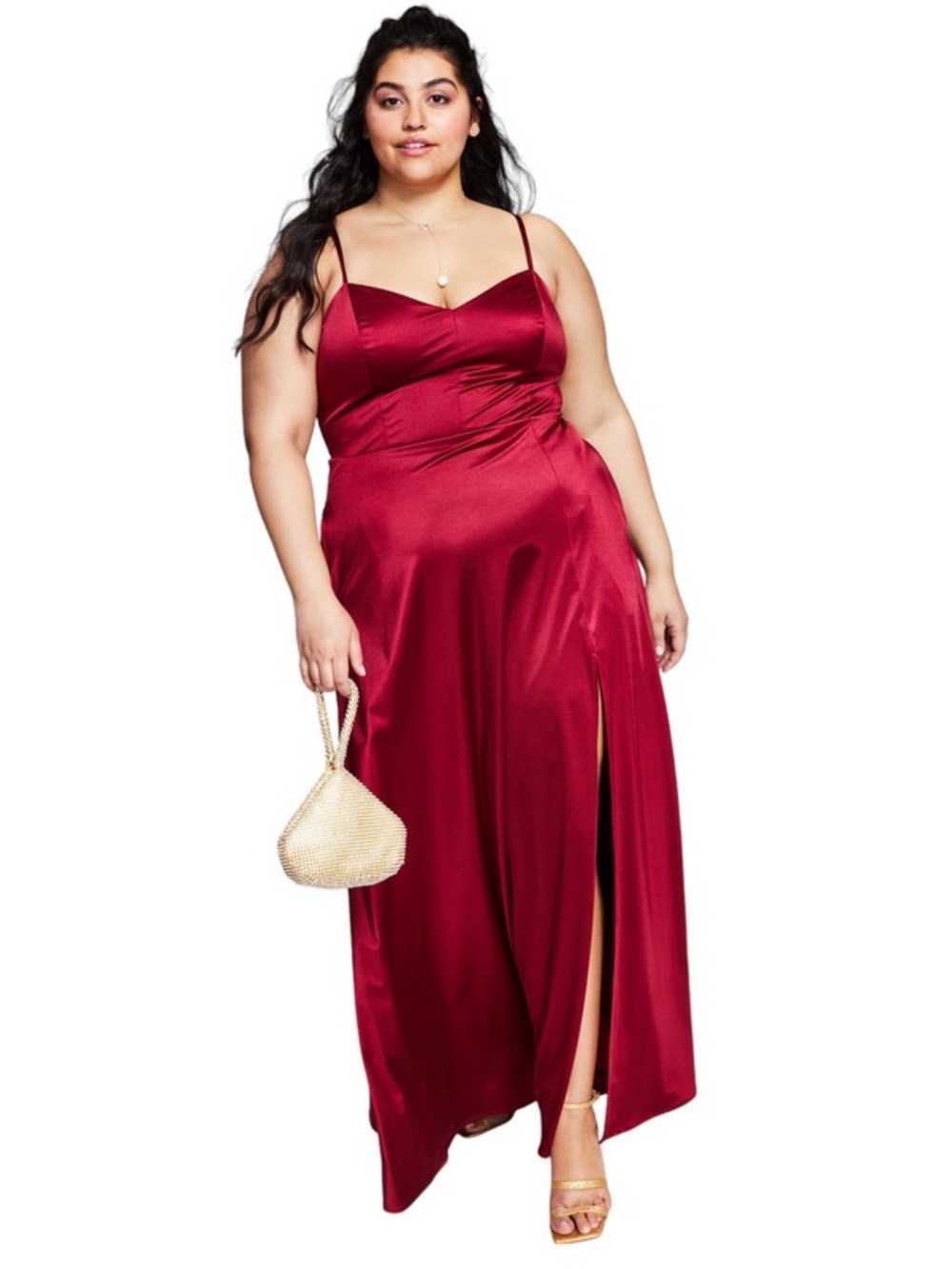 NWOT! Satin Burgandy Maxi Dress with Spaghetti Straps